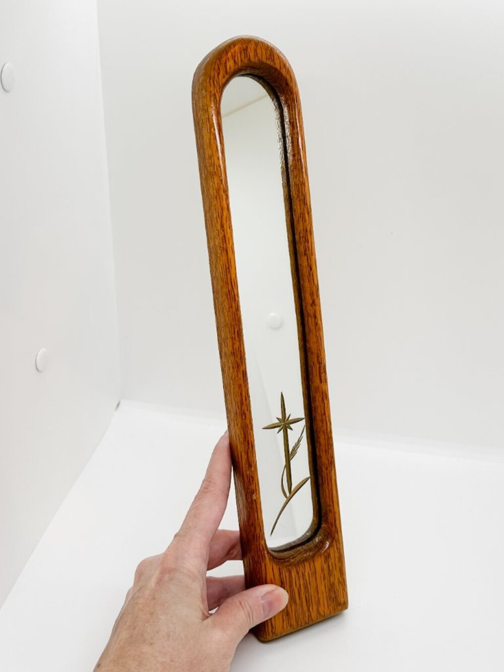 Vintage Wood Cross MCM 70's Mirror Retro Gothic.